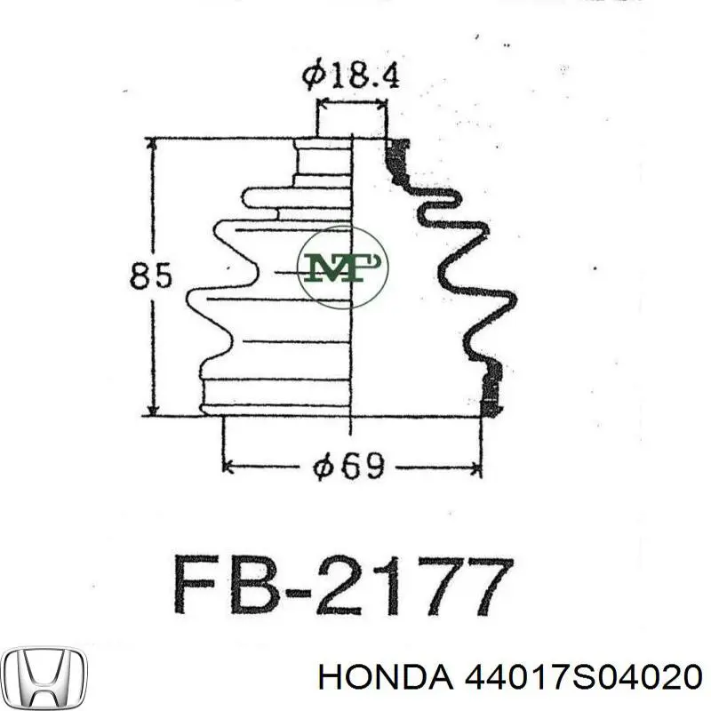 44017S04020 Honda Пильник ШРКШ внутрішній, передній півосі