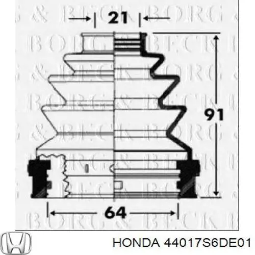 Пильник гранати внутрішній, передній півосі Honda 44017S6DE01 ціна, від 12.83 USD