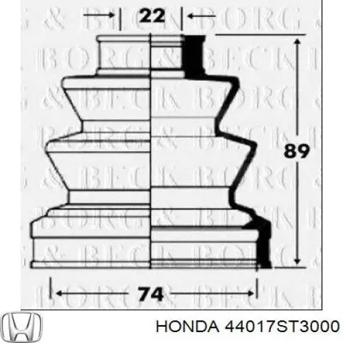 44017ST3000 Honda Пильник ШРКШ внутрішній, передній півосі