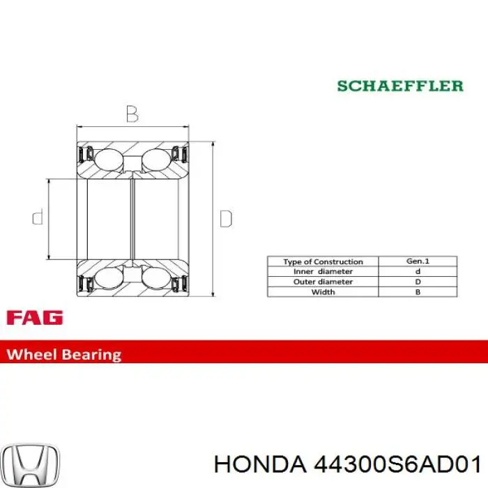 Купити 44300S6AD01 Honda Підшипник задньої ступиці
