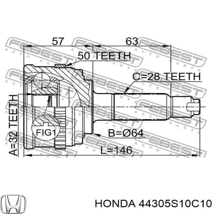 Піввісь передня, права Honda 44305S10C10 ціна, від 34.01 USD