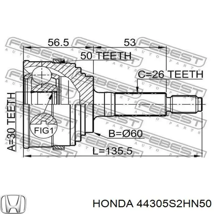 Купити 44305S2HN50 Honda Піввісь права
