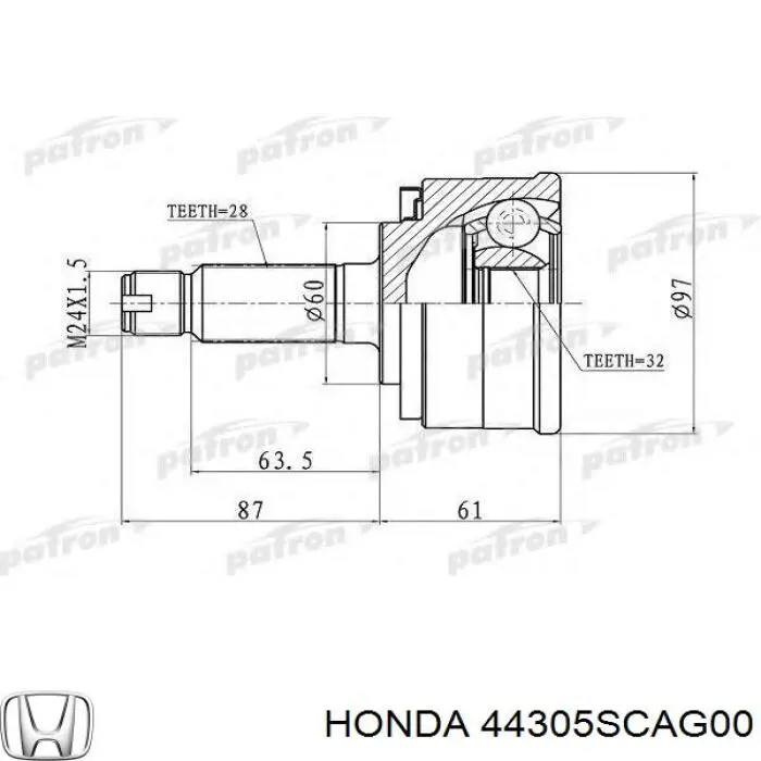 Піввісь передня, права Honda 44305SCAG00 ціна, від 82.82 USD