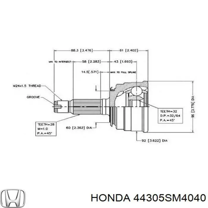 Привід передній правий на Honda Accord IV CB3, CB7