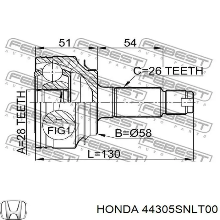 Піввісь (привід) передня, права 44305SNLT00 Honda