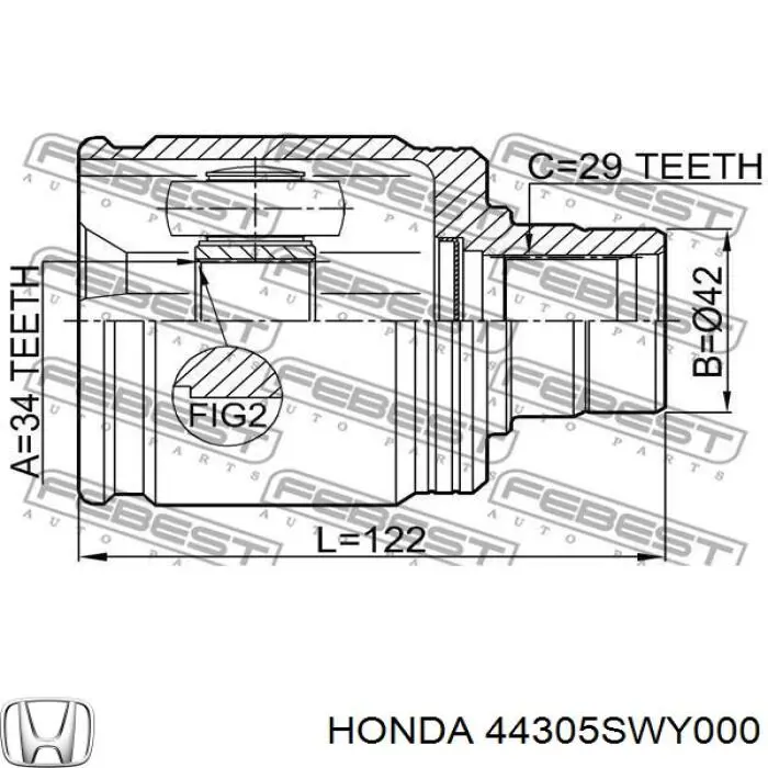 44305SWY000 Honda піввісь (привід передня, права)