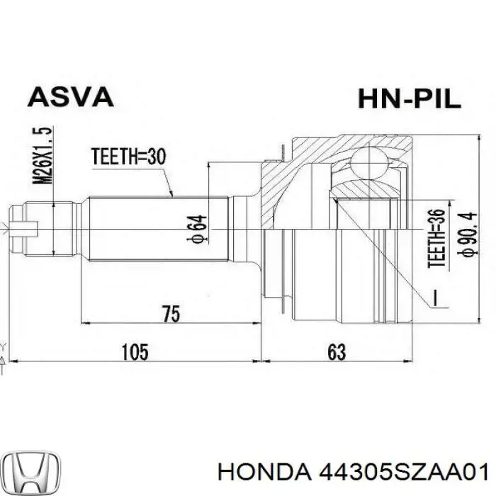 Купити 44305SZAA01 Honda Піввісь права