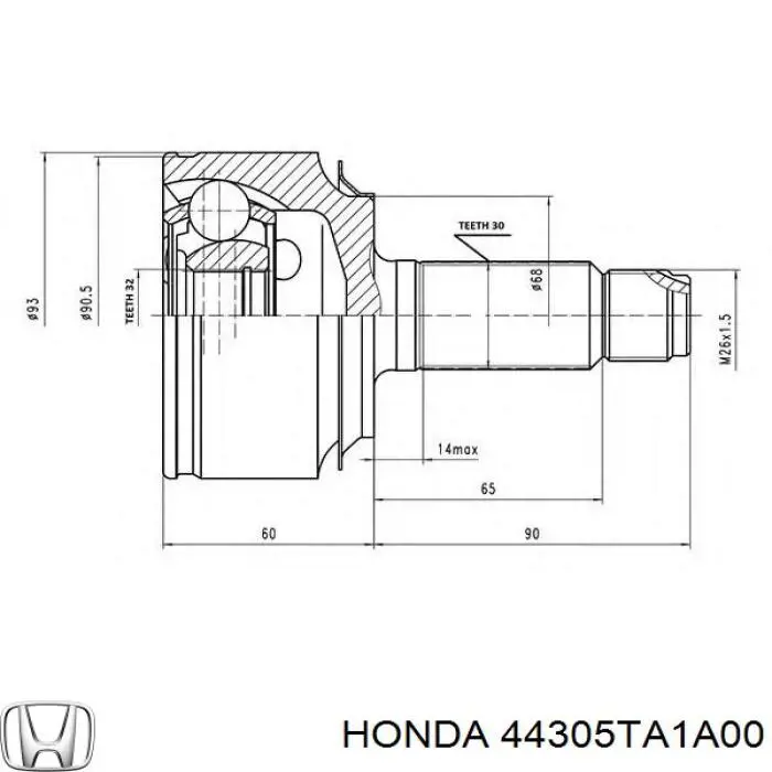 Піввісь передня, права Honda 44305TA1A00 ціна, від 178.89 USD