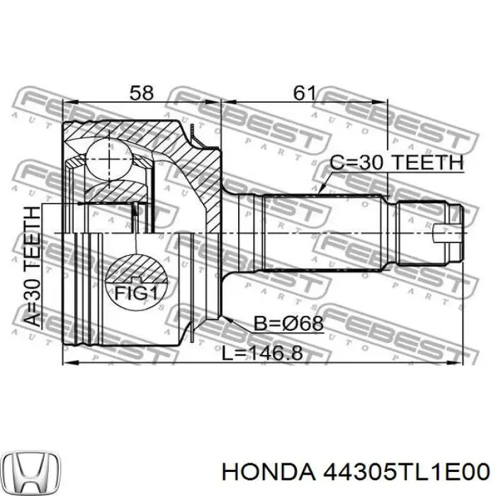 Піввісь (привід) передня, права 44305TL1E00 Honda