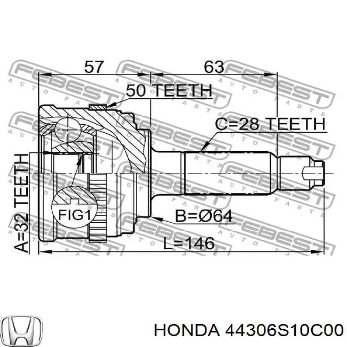 44306S10C00 Honda Привід лівий