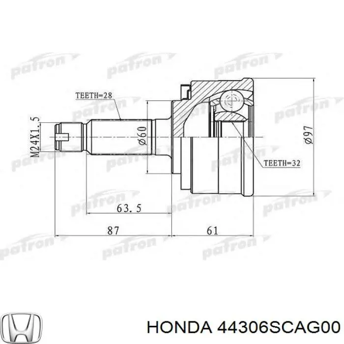 Купити 44306SCAG00 Honda Ліва піввісь