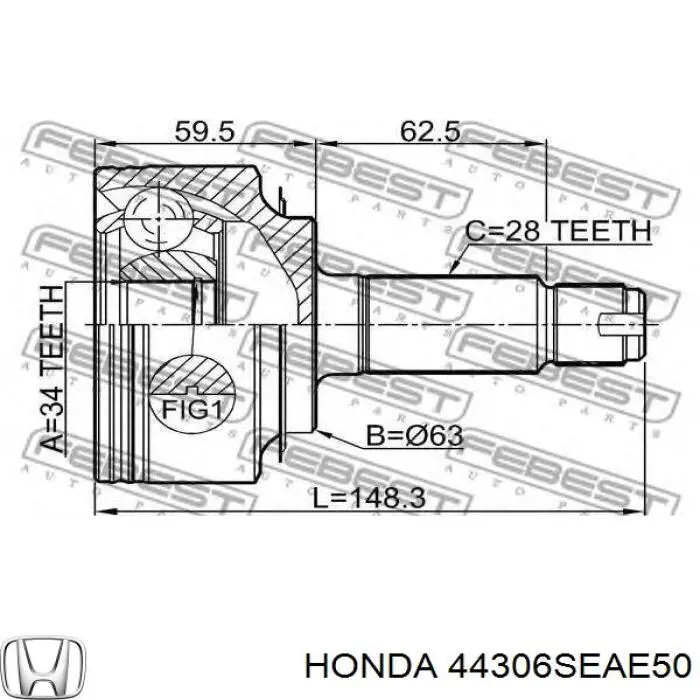 44306SEAE50 Honda піввісь (привід передня, ліва)