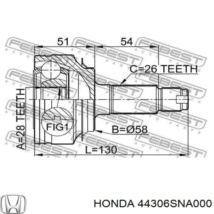 Піввісь (привід) передня, ліва 44306SNA000 Honda