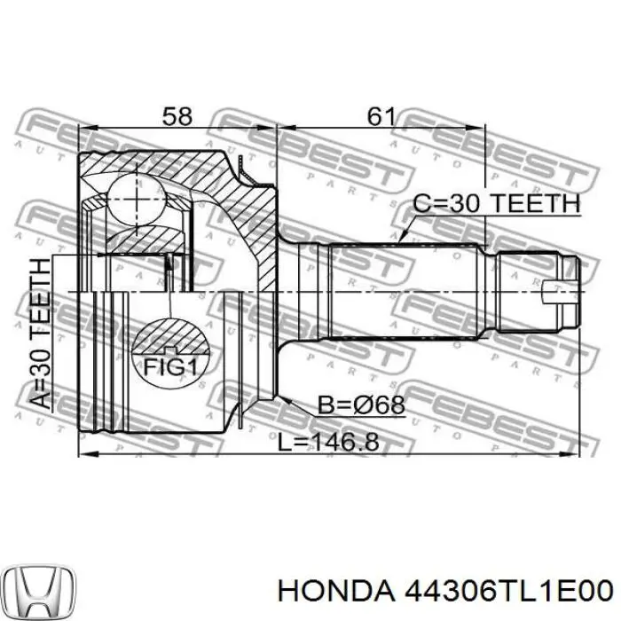 Привід передній лівий Honda 44306TL1E00 ціна, від 130.28 USD