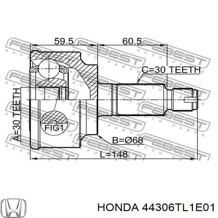 44306TL1E01 Honda Привід лівий