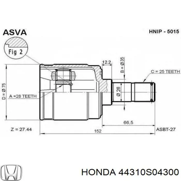 ШРУС внутрішній правий 44310SO4300 Honda