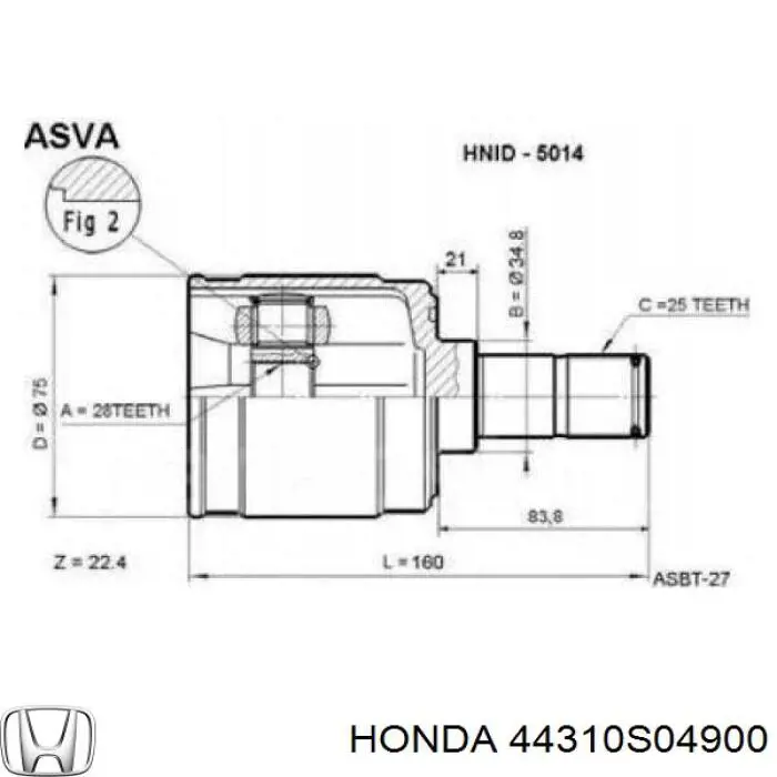 Купити 44310S2GJ00 Honda Граната внутрішня, передня, ліва