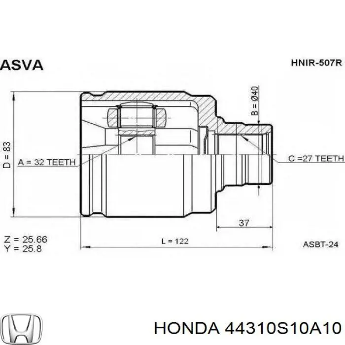 Купити 44310S10A10 Honda Граната внутрішня, передня, ліва