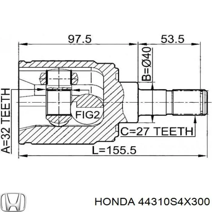 ШРУС внутрішній, передній, лівий HONDA 44310S0KA00