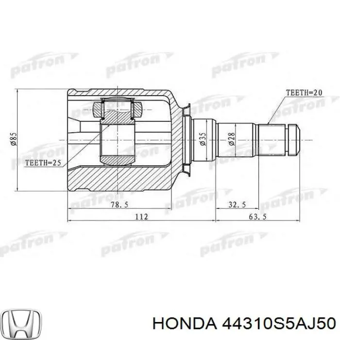 Шарнір кутових швидкостей передній лівий Honda 44310S5AJ50 ціна, від 41.25 USD