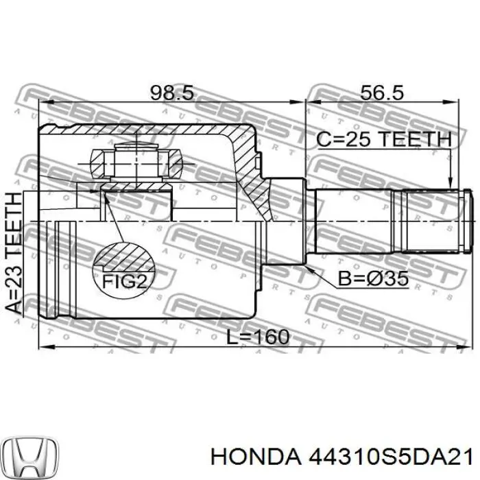44310S5DA21 Honda ШРКШ внутрішній, передній, лівий