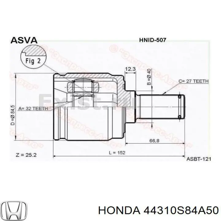 ШРУС внутрішній, передній, лівий 44310S84A50 Honda