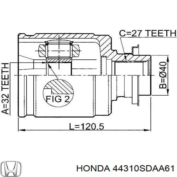 44310SDAA61 Honda шрус внутрішній, передній, правий