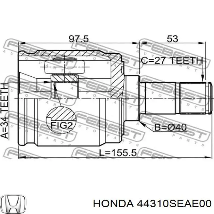 ШРУС внутрішній, передній, лівий HONDA 44310SEAE00