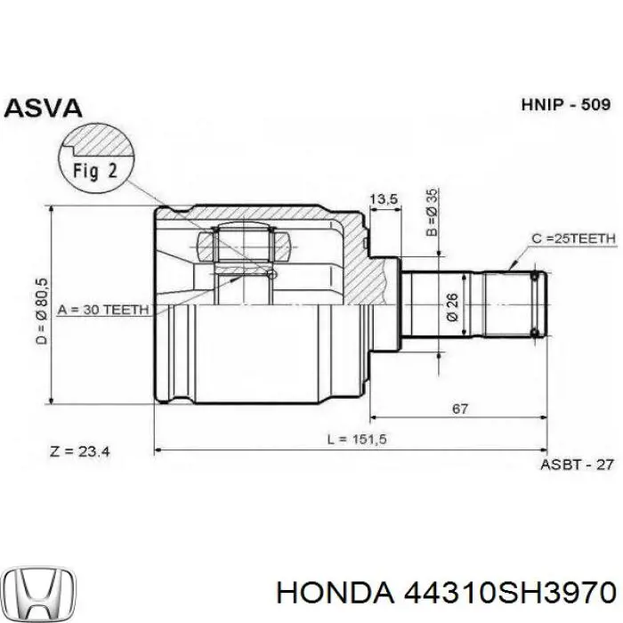 Шарнір кутових швидкостей передній лівий Honda 44310SH3970 ціна, від 33.30 USD