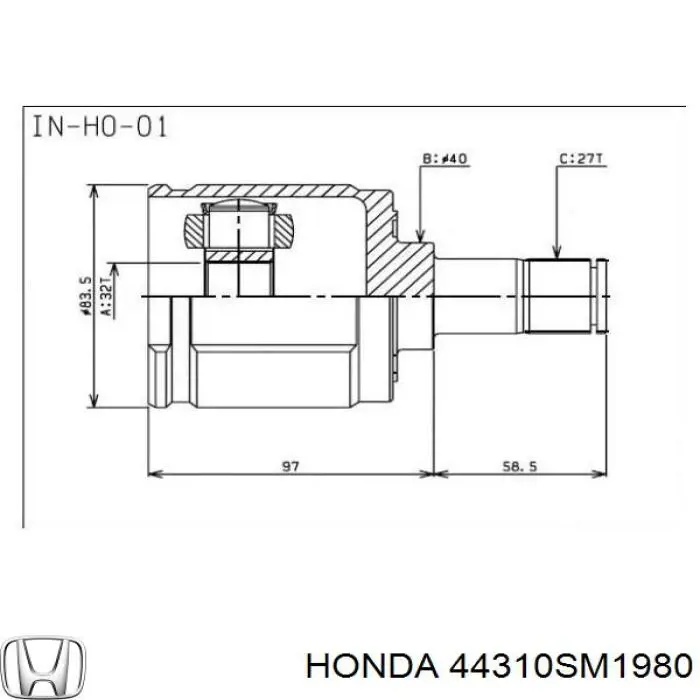 44310SM1980 Honda шрус внутрішній, передній