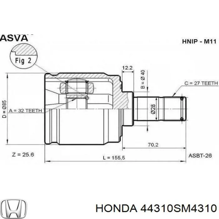 44310SM4310 Honda ШРКШ внутрішній, передній, правий