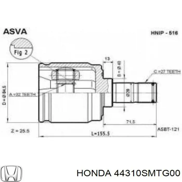 Купити 44310SMTG00 Honda Граната внутрішня ліва