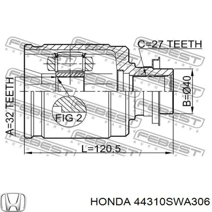 44310SWA306 Honda шрус внутрішній, передній, правий