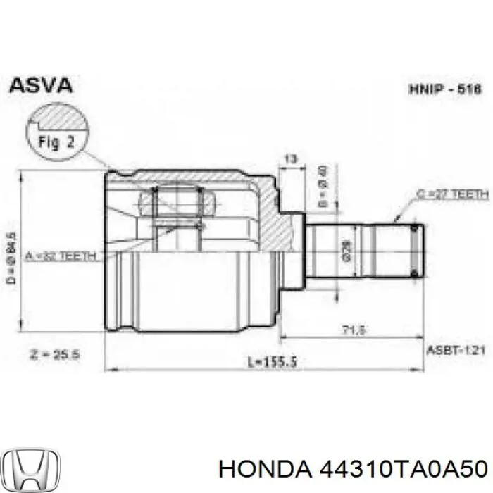 Купити 44310TA0A50 Honda Граната внутрішня ліва