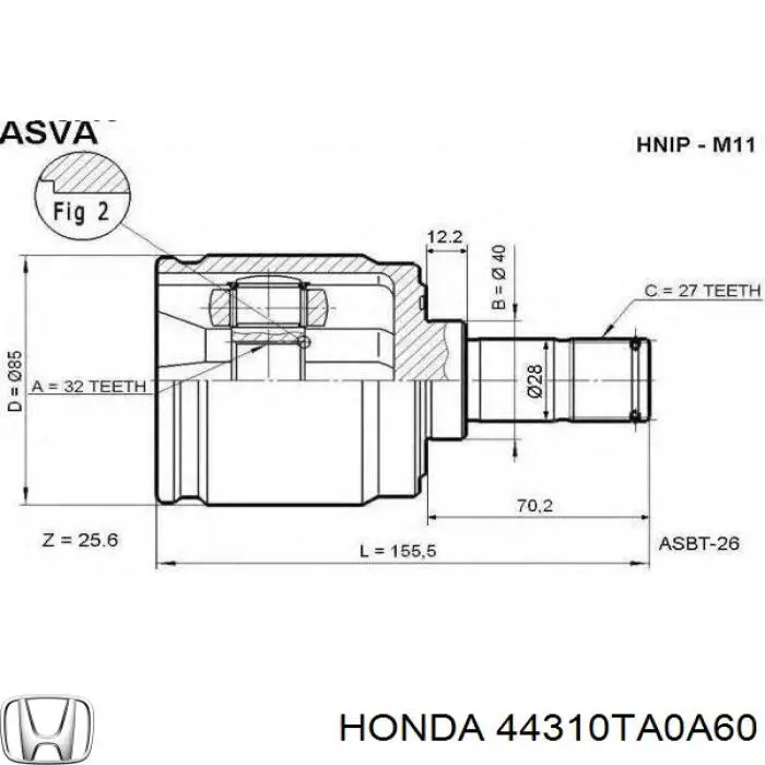 ШРКШ внутрішній, передній, лівий Honda 44310TA0A60 ціна, від 28.95 USD