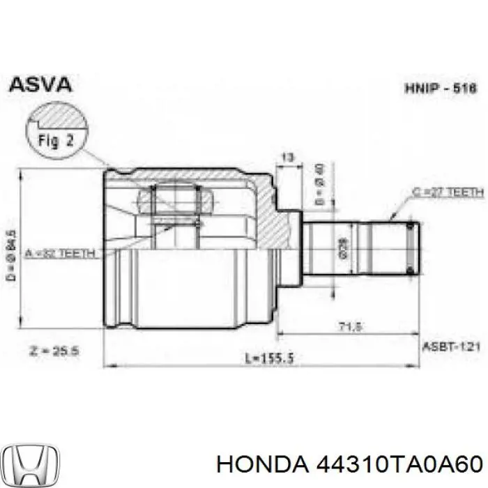 Купити 44310TA0A60 Honda Граната внутрішня, передня, ліва