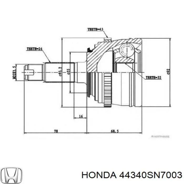 Купити 44340SN7003 Honda Шарнір приводу зовнішній