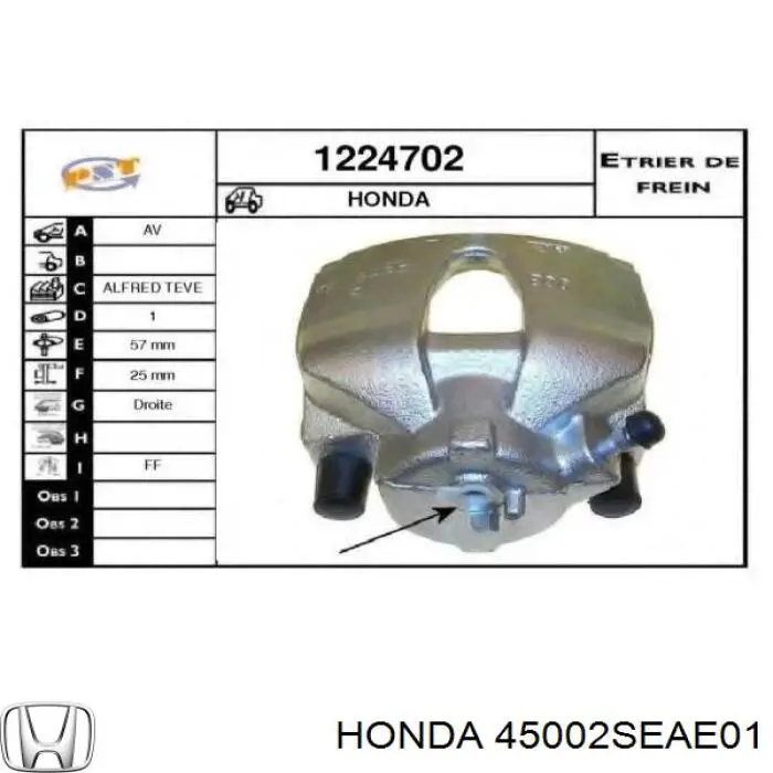 Купити 45002SEAE01 Honda Супорт гальмівний передній правий