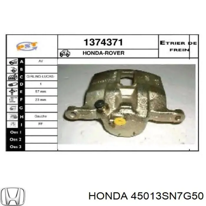 Супорт гальмівний передній лівий Honda 45013SN7G50 ціна, від 51.53 USD