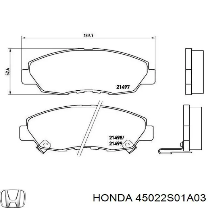 Колодки гальмівні передні, дискові 45022S01A03 Honda