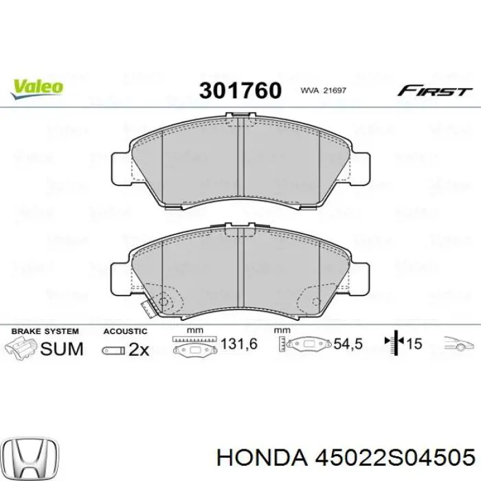 Гальмівні колодки Honda 45022S04505 ціна, від 14.63 USD