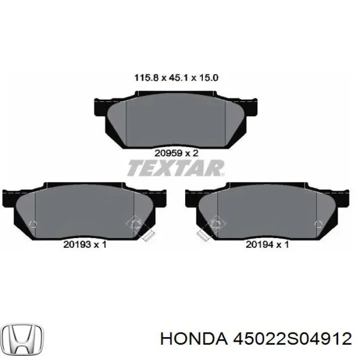 45022S04912 Honda колодки гальмівні передні, дискові