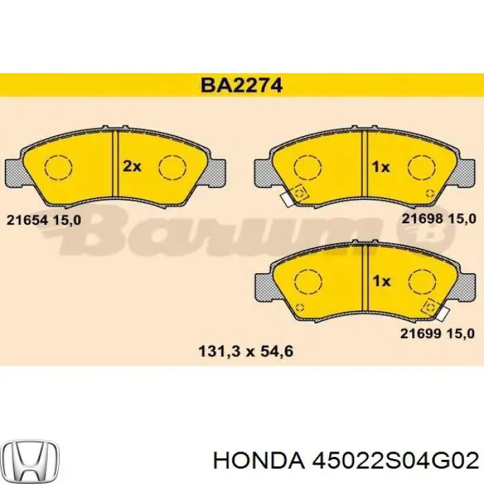 Гальмівні колодки Honda 45022S04G02 ціна, від 16.68 USD