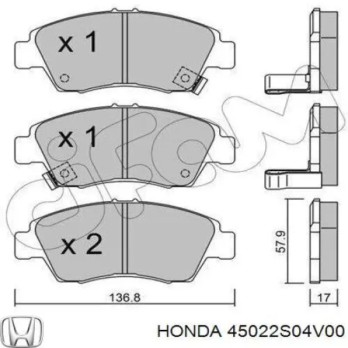 Тормозні колодки Honda 45022S04V00