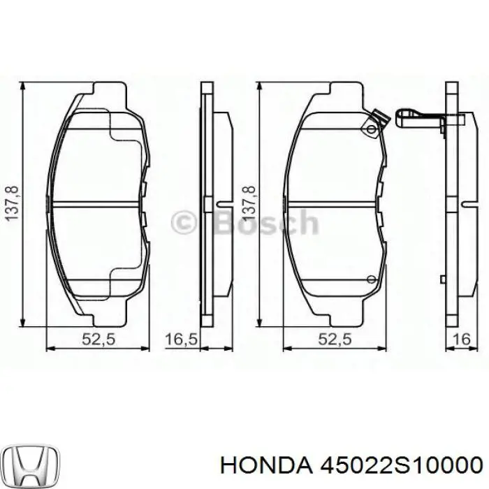 Купити 45022S10000 Honda Колодки гальмівні передні, дискові