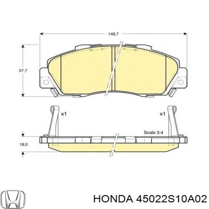Купити 45022S10A02 Honda Колодки гальмівні передні, дискові