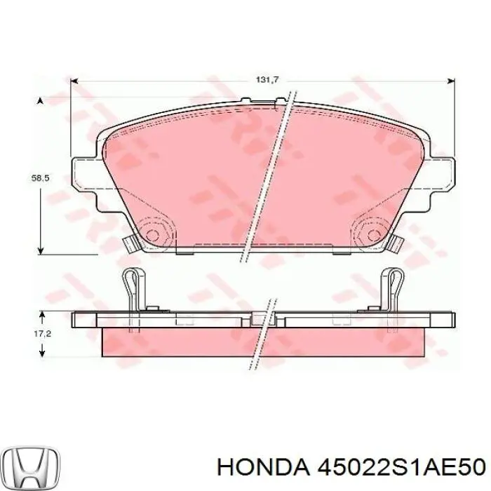 Передні тормозні колодки 45022S1AE50 Honda