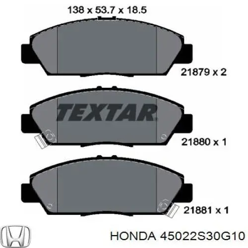 Гальмівні колодки Honda 45022S30G10 ціна, від 18.17 USD