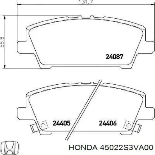 Купити 45022S3VA00 Honda Колодки гальмівні передні, дискові