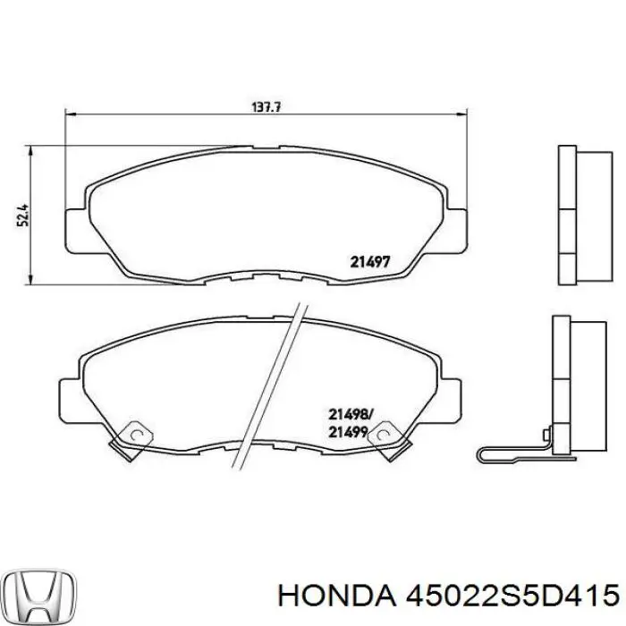 Колодки гальмівні передні, дискові 45022S5D415 Honda